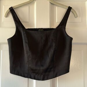 HOUSE OF HARLOW Satin Black Sleeveless Crop Top Square Neck Size Small